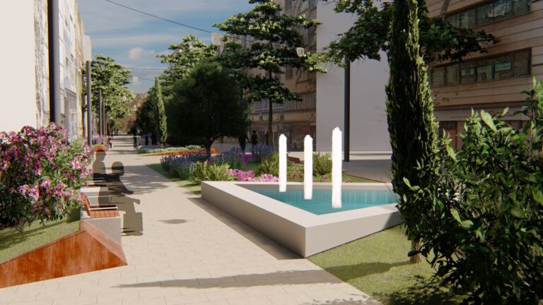 La Plaza de las Columnas en el eje verde de Nuredduna