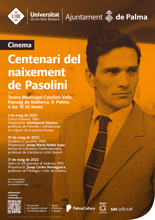 Un ciclo de proyecciones conmemorará el centenario del nacimiento de Pier Paolo Pasolini