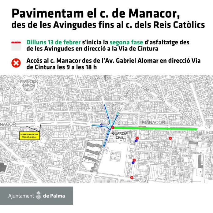 se reanudan las tareas de asfaltado de la calle Manacor en la calzada en dirección a vía de Cintura