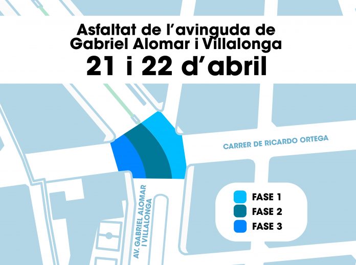 Los días 21 y 22 de abril se pavimenta el tramo de la avenida de Gabriel Alomar en el cruce con la calle General Ricardo Ortega