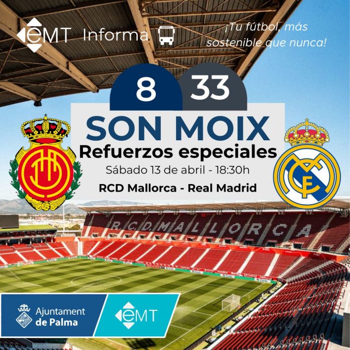 La EMT refuerza sus servicios con motivo del partido entre el RCD Mallorca y el Real Madrid