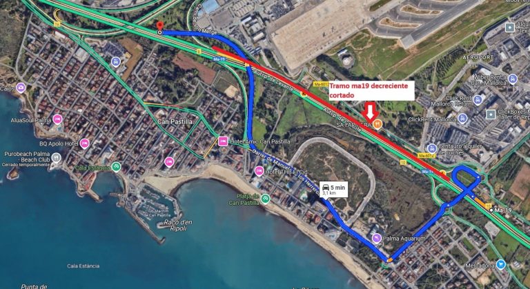 Corte de tráfico en la autopista de Llucmajor en sentido Palma por obras de asfaltado