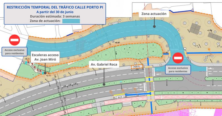 Corte temporal de tráfico en la calle Porto Pi a partir del 30 de junio por obras de asfaltado