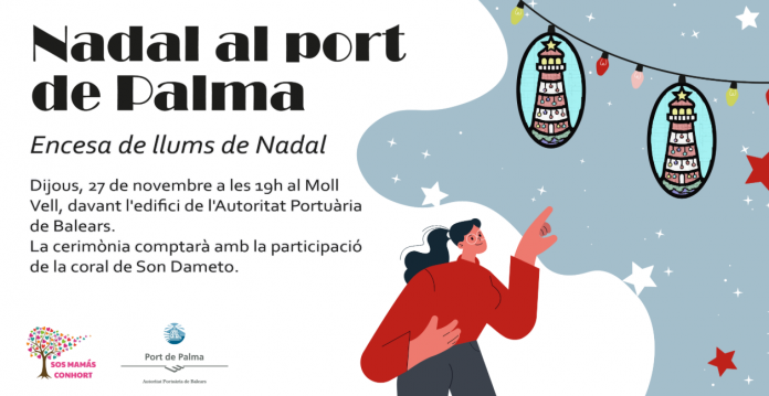 El puerto de Palma enciende su iluminación navideña con el diseño ganador del concurso infantil “Del paper al cel”