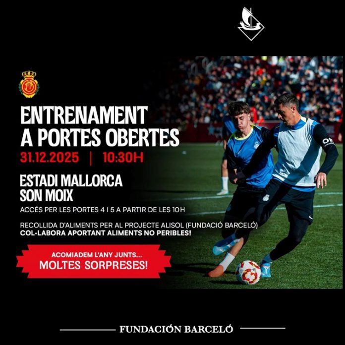 El Estadi Mallorca Son Moix acoge una recogida solidaria de alimentos durante el entrenamiento a puertas abiertas del RCD Mallorca