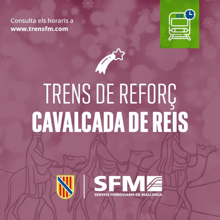 SFM refuerza el servicio de tren Palma–Inca con motivo de la Cabalgata de Reyes