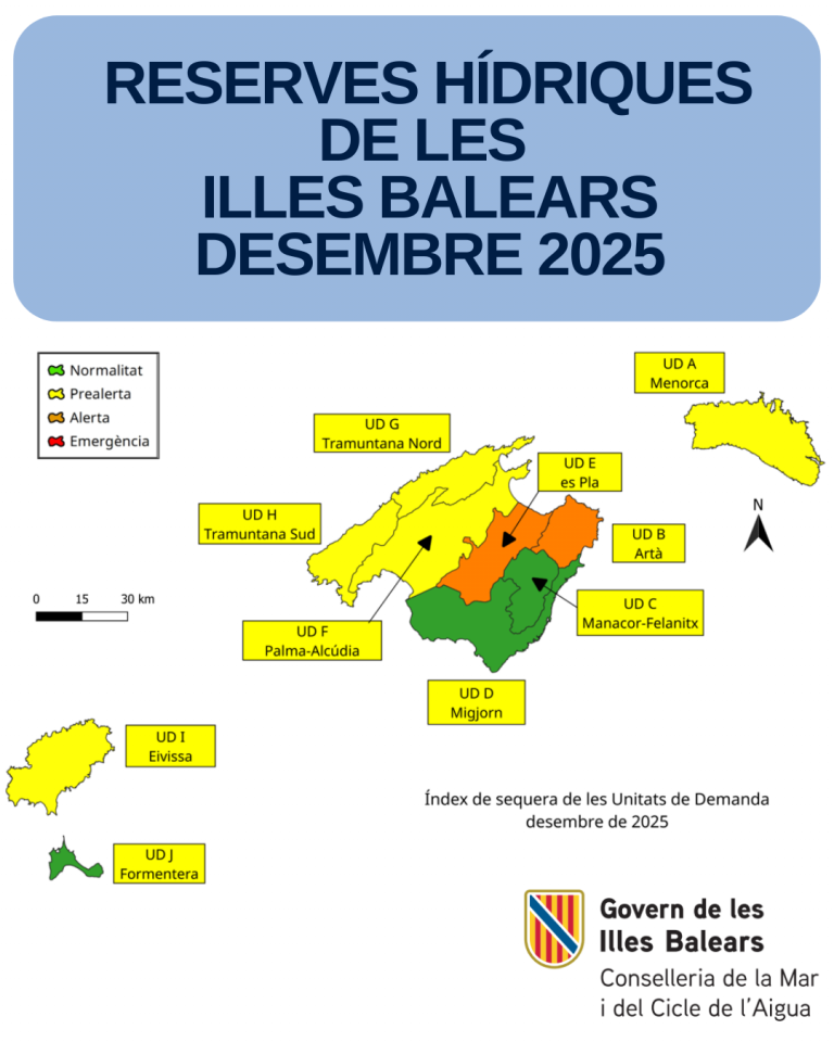 Las reservas hídricas en Baleares suben al 49% al cierre de diciembre y mejora la situación en varias zonas