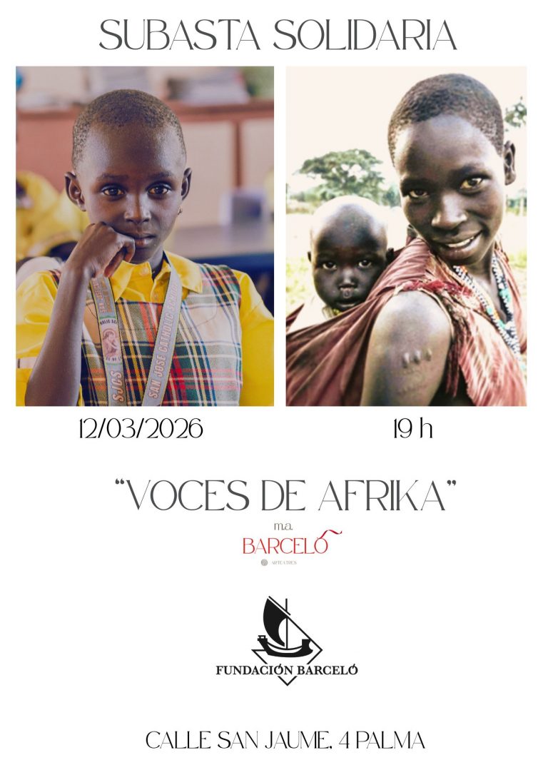 La Fundación Barceló celebrará una subasta benéfica tras la exposición “Voces de Afrika” El 15 % de la recaudación de cada obra se destinará al proyecto Formación Profesional Etiopía para financiar los estudios de jóvenes mujeres. Palma, 25 de febrero de 2026. La Fundación Barceló ha anunciado la celebración de una subasta solidaria con el objetivo de recaudar fondos para sus proyectos de cooperación, una iniciativa que surge a raíz de la exposición “Voces de Afrika”, destacada por su fuerza artística y su compromiso social. Impulsada por la pintora M.A. Barceló, la subasta reunirá las seis obras que han formado parte de la muestra. Cada pieza nace del arte, la memoria y el compromiso social, configurando una propuesta de gran belleza estética y de intenso mensaje humano. A través del color, las formas y las narrativas visuales, las obras invitan a la reflexión y al diálogo sobre realidades que merecen ser escuchadas. Exposición previa y subasta Las seis creaciones estarán expuestas en la sede de la Fundación el jueves 12 de marzo, en horario de 11:00 a 13:30 horas y, por la tarde, a partir de las 17:00 horas, para que el público pueda contemplarlas antes de la puja. La subasta comenzará a las 19:00 horas y contará con la colaboración del periodista Xisco Barceló, quien será el encargado de dirigir el acto. Arte con impacto social Como parte de este gesto solidario, el 15 % de la recaudación obtenida por cada obra subastada se destinará íntegramente al proyecto Formación Profesional Etiopía, que financia los estudios de formación profesional de mujeres jóvenes. Con esta iniciativa, la Fundación Barceló refuerza su compromiso con proyectos que generan un impacto real en las comunidades con las que trabaja, uniendo arte y solidaridad para transformar la creatividad en oportunidades. La entidad invita a coleccionistas, amantes del arte y público en general a participar en esta subasta benéfica, que demuestra cómo la cultura puede convertirse en motor de cambio social.
