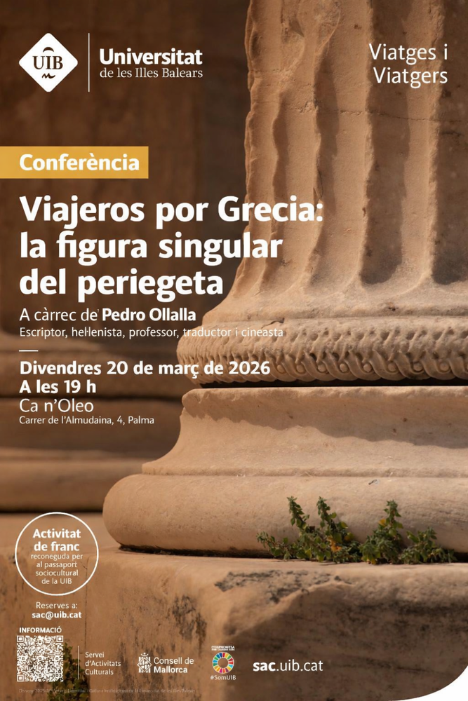 Pedro Olalla protagoniza en Palma el ciclo “Viajes y Viajeros” con dos conferencias sobre Grecia