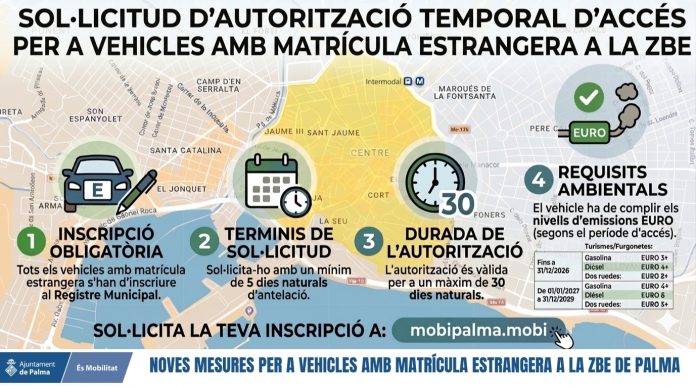Palma permitirá el acceso temporal de vehículos extranjeros a la Zona de Bajas Emisiones