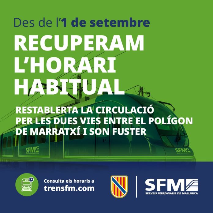 SFM recupera este martes sus horarios habituales con más frecuencias y trenes diarios